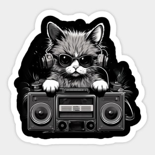 Groovy DJ Cat with Boombox Sticker